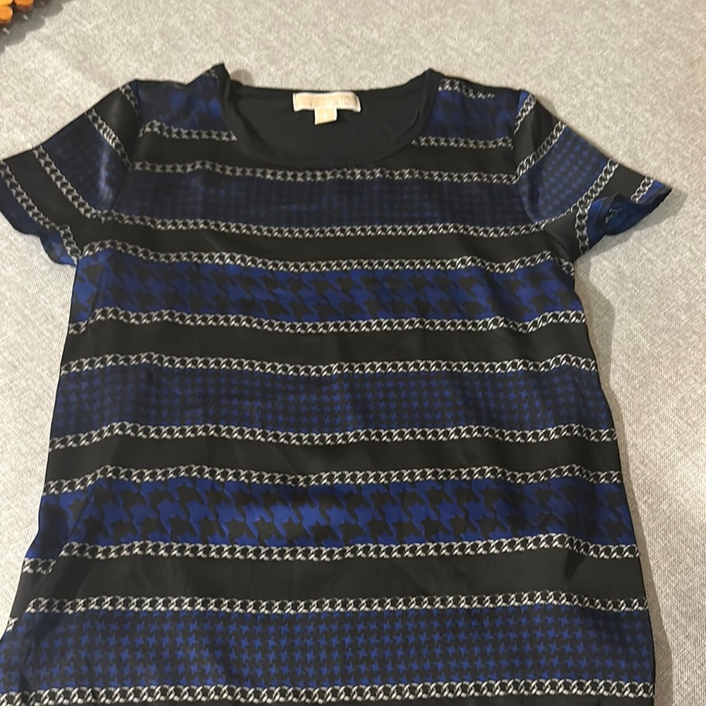 Michael Kors Black and Blue Patterned Top